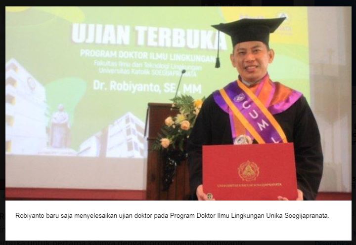 Robiyanto Jadi Doktor Baru Ilmu Lingkungan Pertama PDIL Unika Soegijapranata Semarang