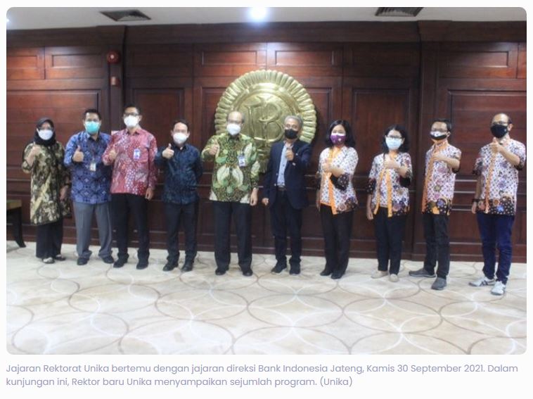 Rektor Unika Kunjungi BI Jateng, Ajak Saling Bersinergi Program Kerja