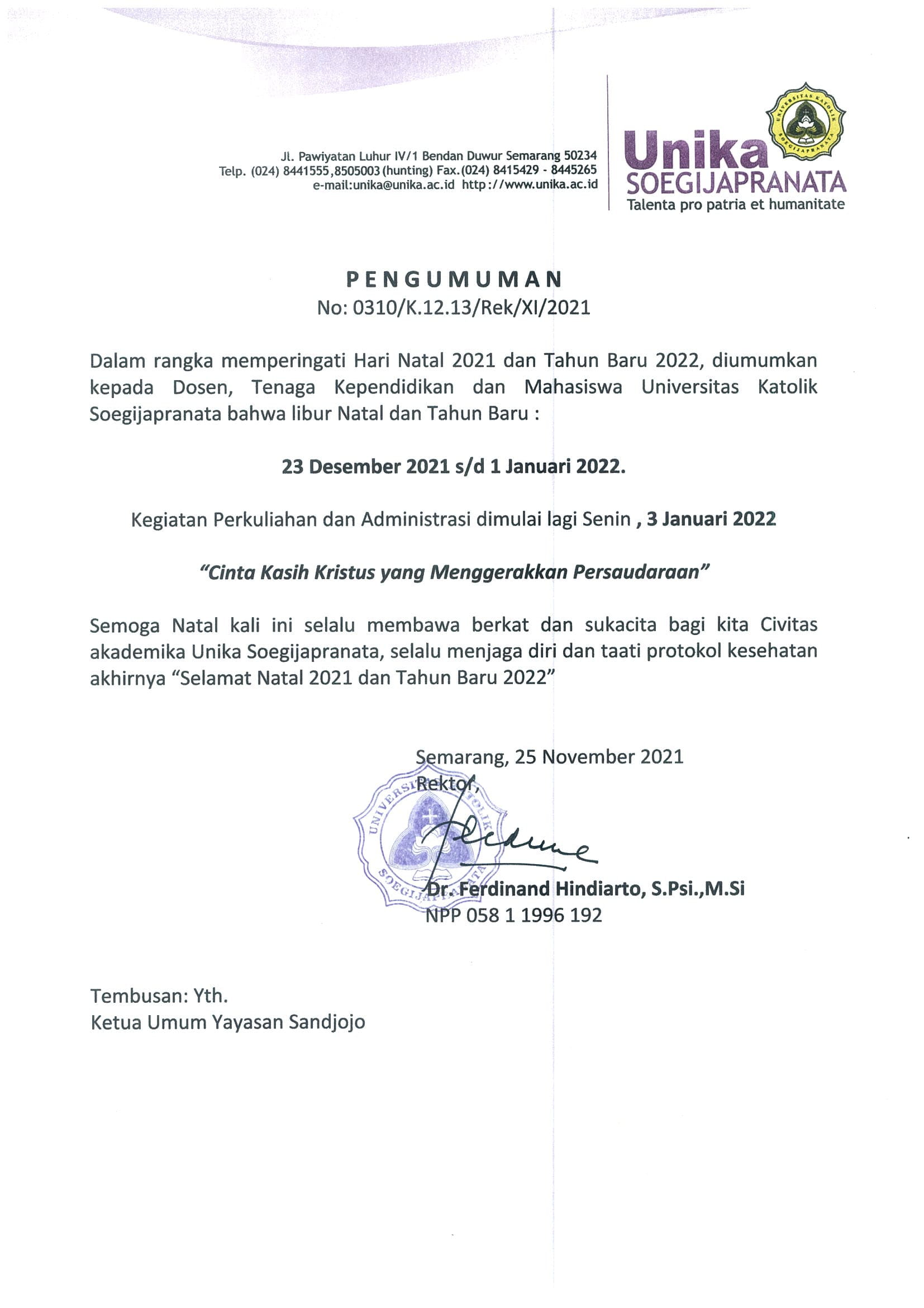 Pengumuman Libur Natal dan Tahun Baru