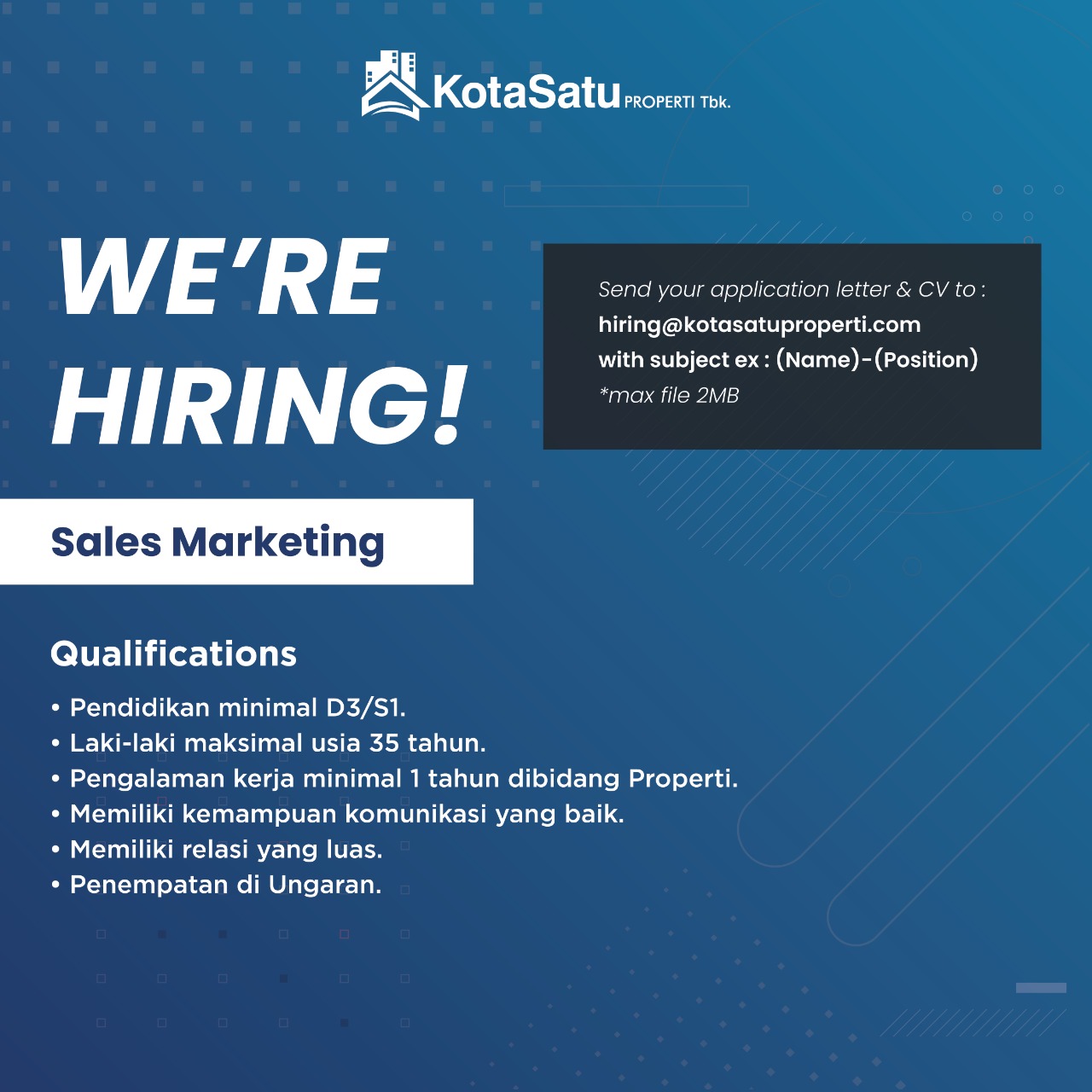 Sales Marketing @ KotaSatu Properti, Tbk