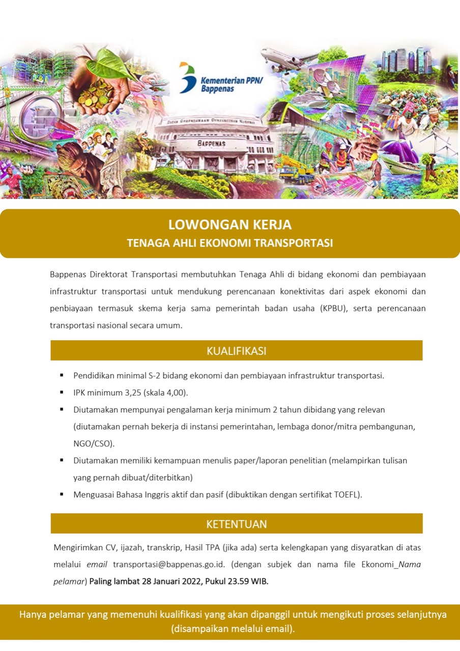 Tenaga Ahli Ekonomi Transportasi  @ Kementrian  PPN Bappenas
