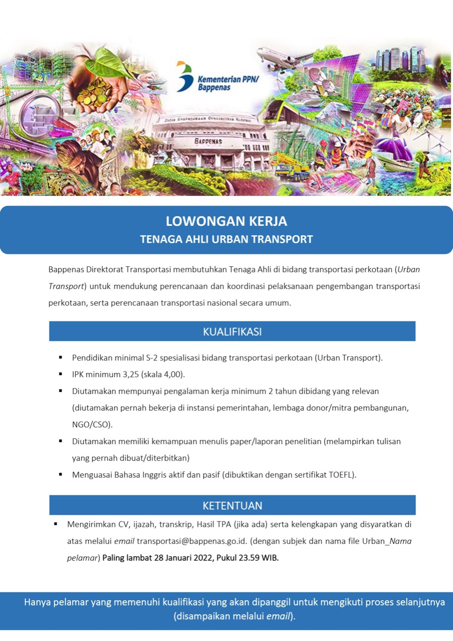 Tenaga Ahli Urban Transportasi @ Kementrian  PPN Bappenas