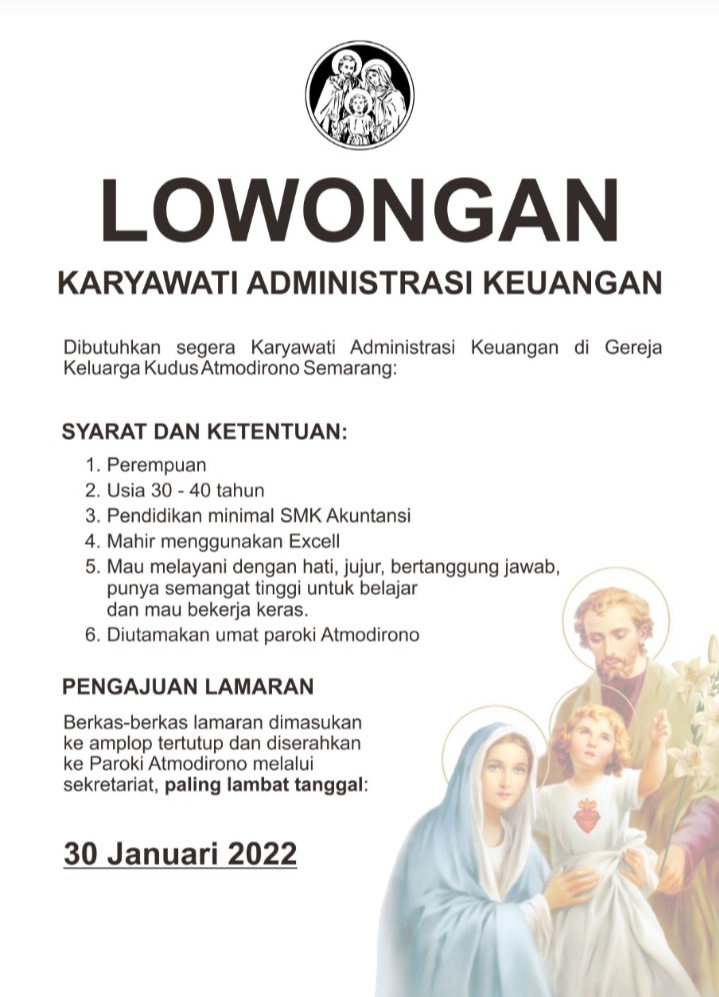 Karyawati Administrasi Keuangan @ Paroki Admodirono Semarang
