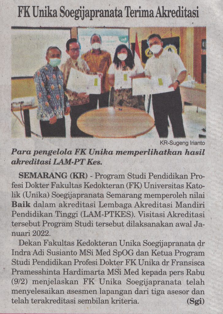FK Unika Soegijapranata Terima Akreditasi