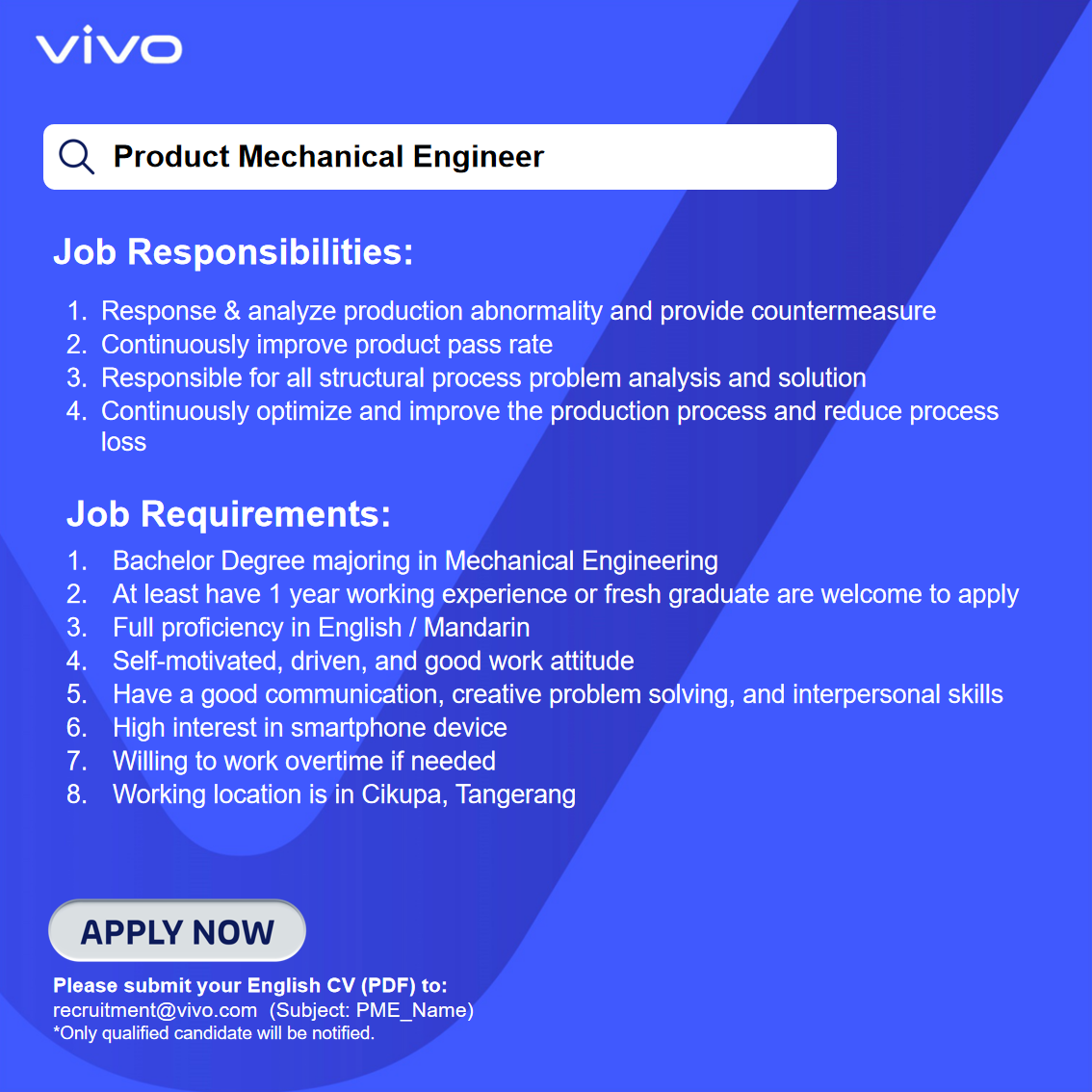 Product Mechanical Engineer @ Vivo