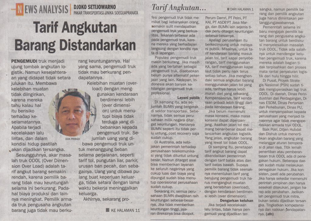 Tarif Angkutan Barang Distandarkan