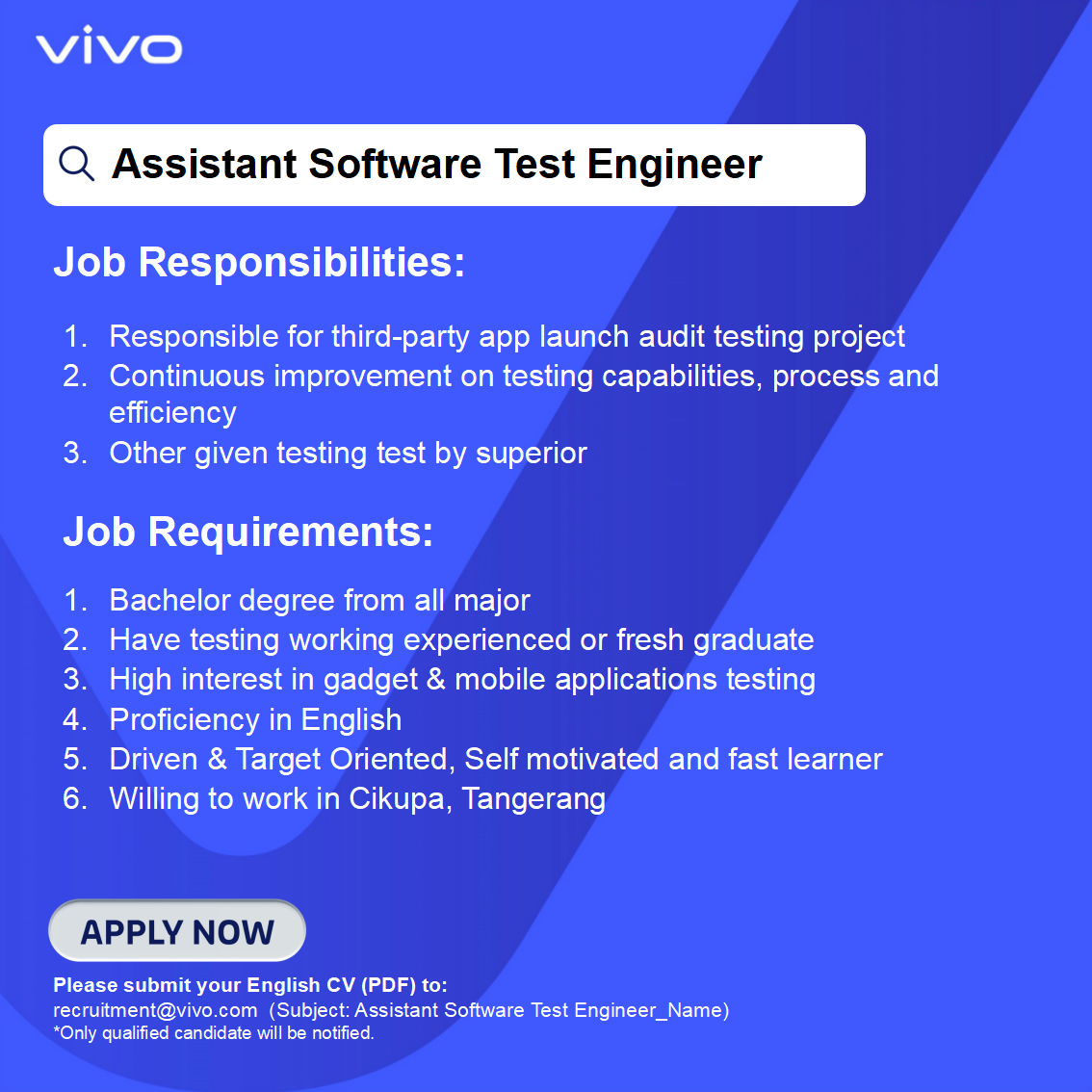 Assistant Sofware Test Engineer @ Vivo