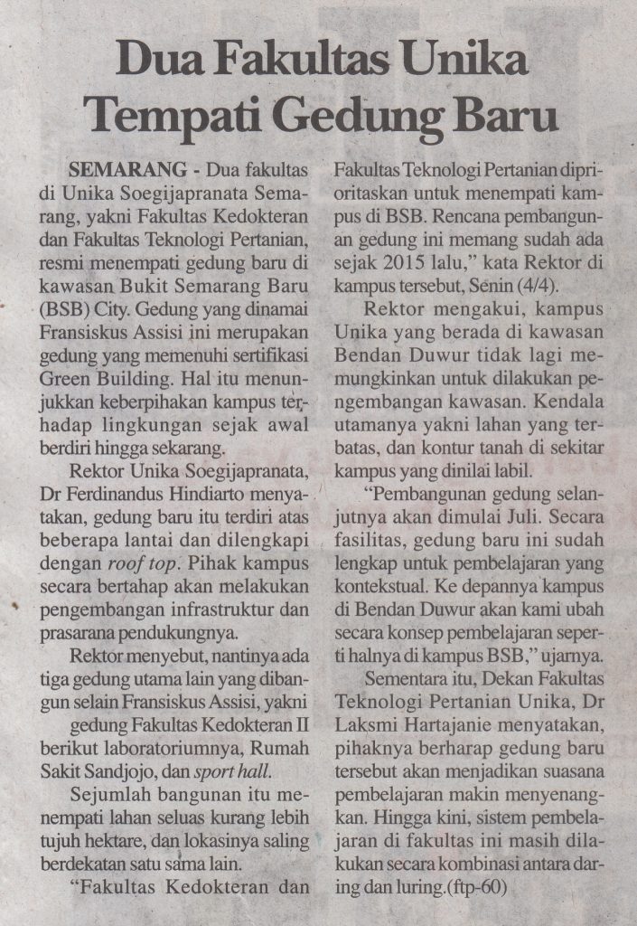 Dua. Fakultas Unika Tempati Gedung Baru