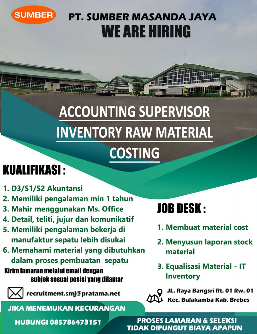 Accounting Supervisor Inventory Raw Material Costing @ PT Sumber Masanda Jaya