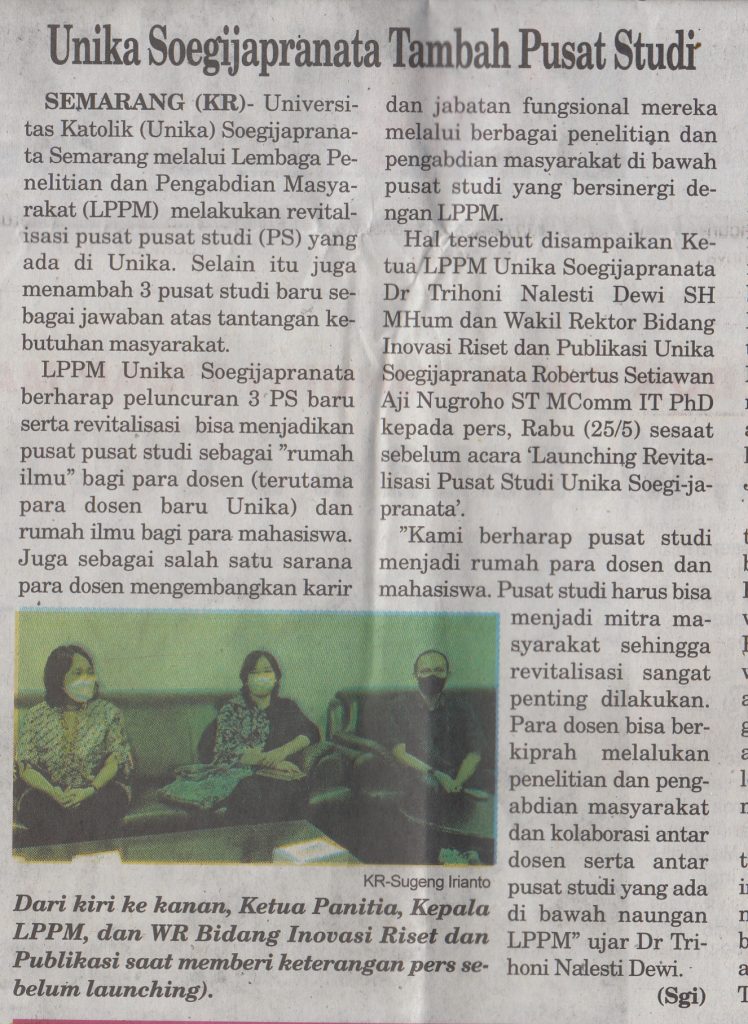 Unika Soegijapranata Tambah Pusat Studi