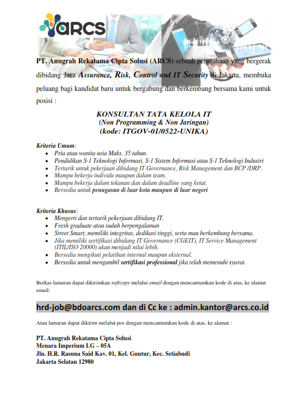 Konsultan Tata Kelola IT @ PT Anugerah  Rekatama Cipta Solusi