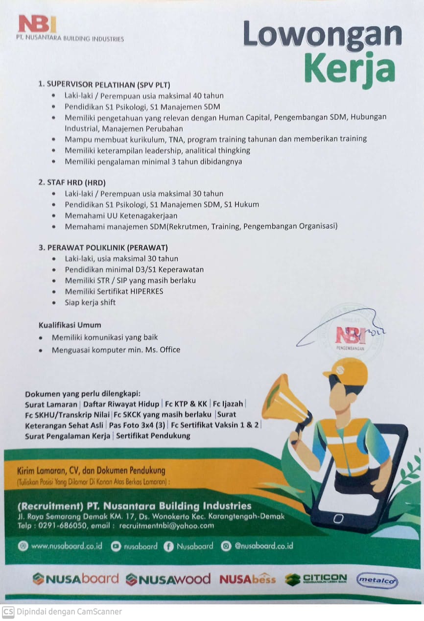Supervisor Pelatihan, Staff HRD @ SNI Group ( NBI )