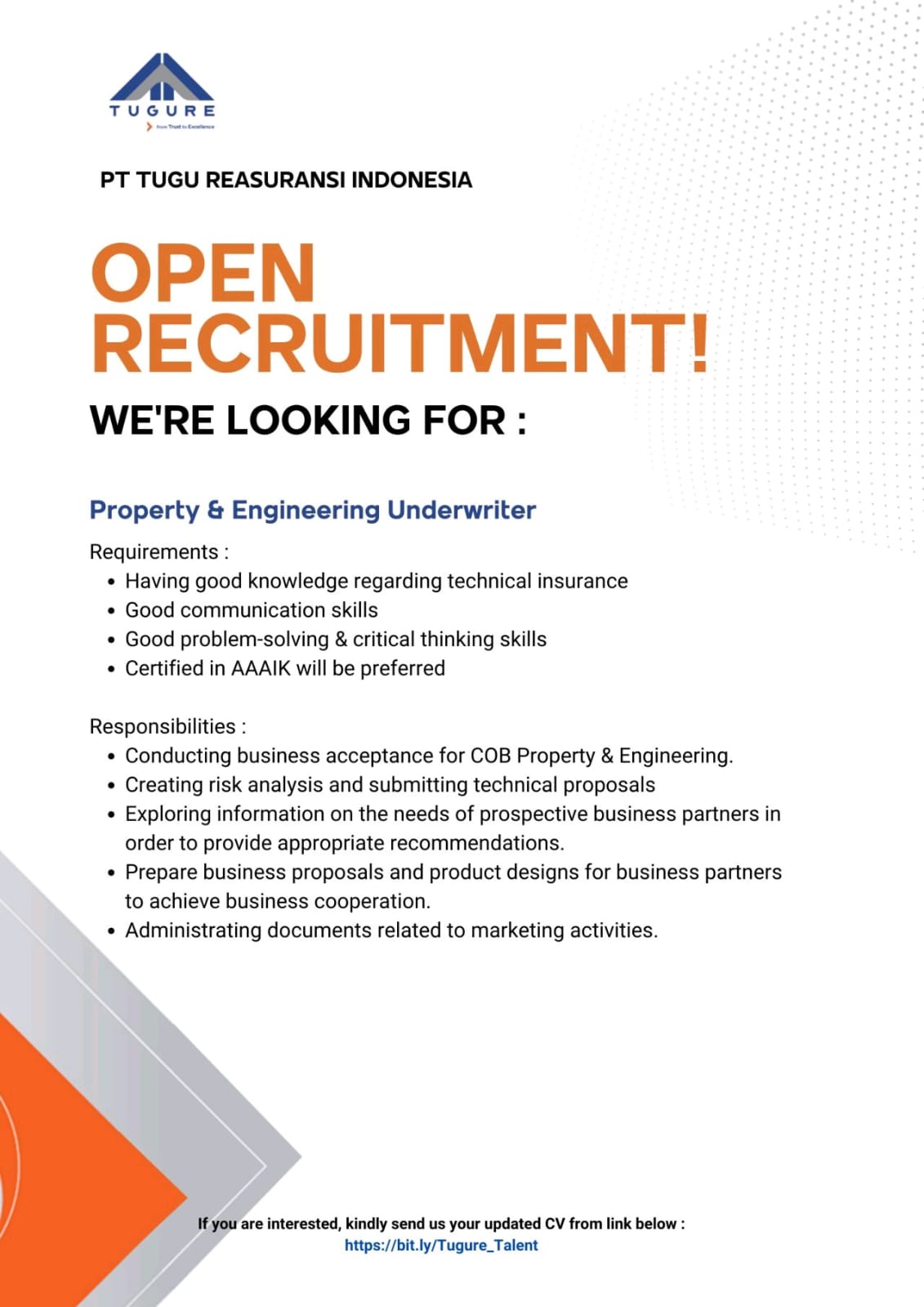 Property & Engineering Underwriter @ PT Tugu Reasuransi Indonesia