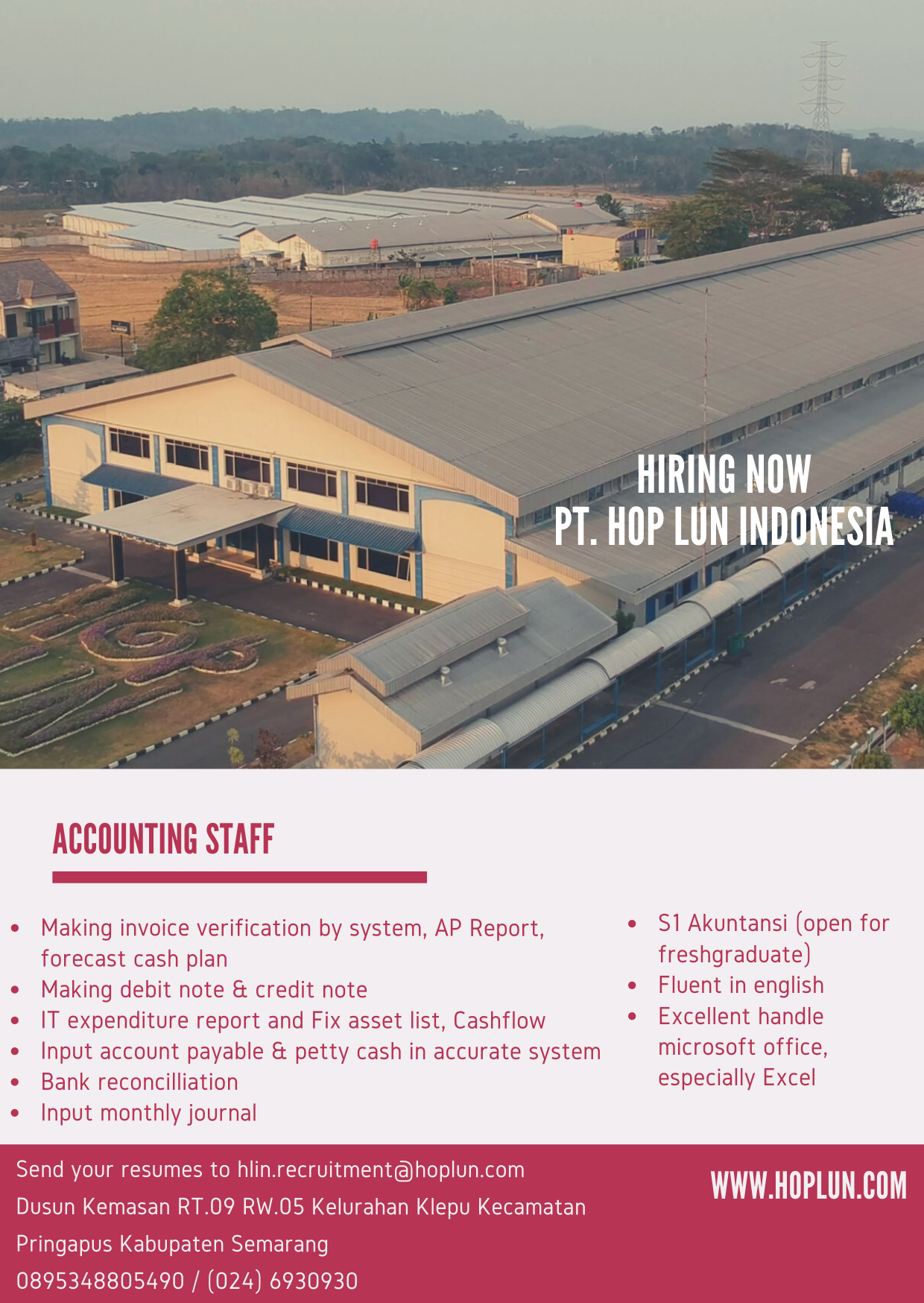 Accounting Staff @ PT Hop Lun Indonesia
