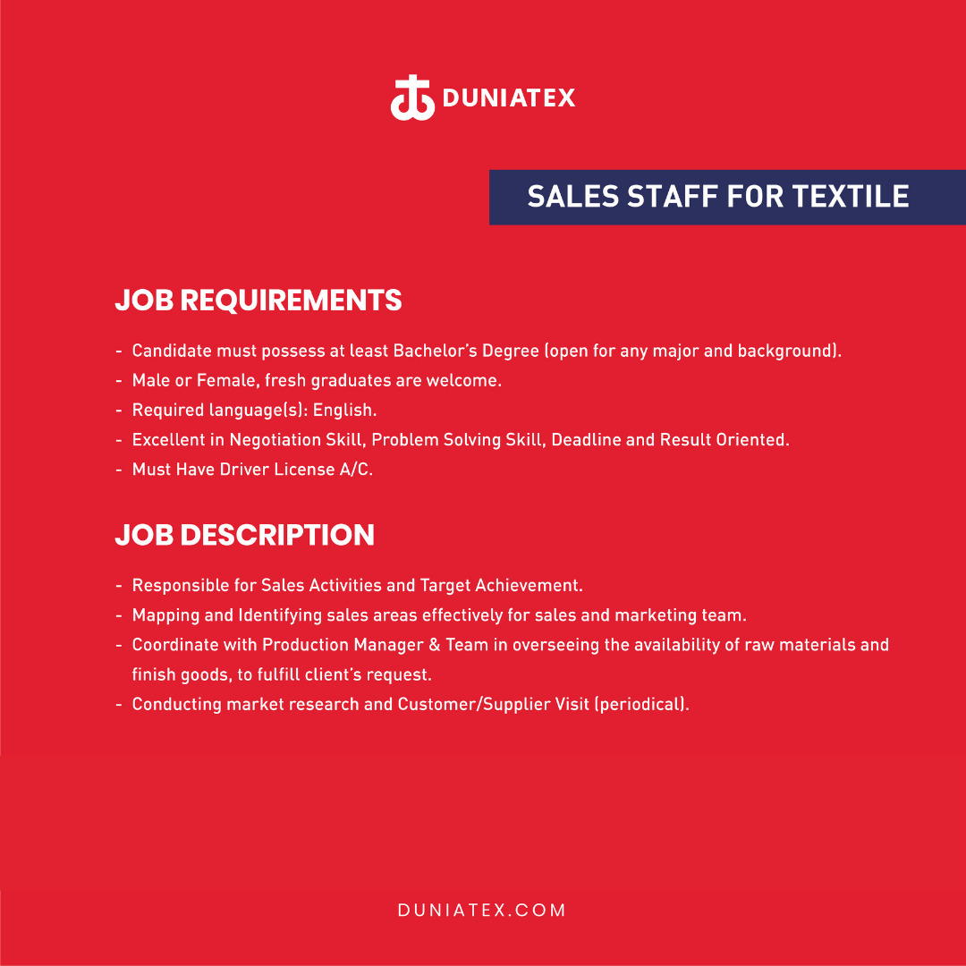 Sales Staff For Textile @ Duniatex