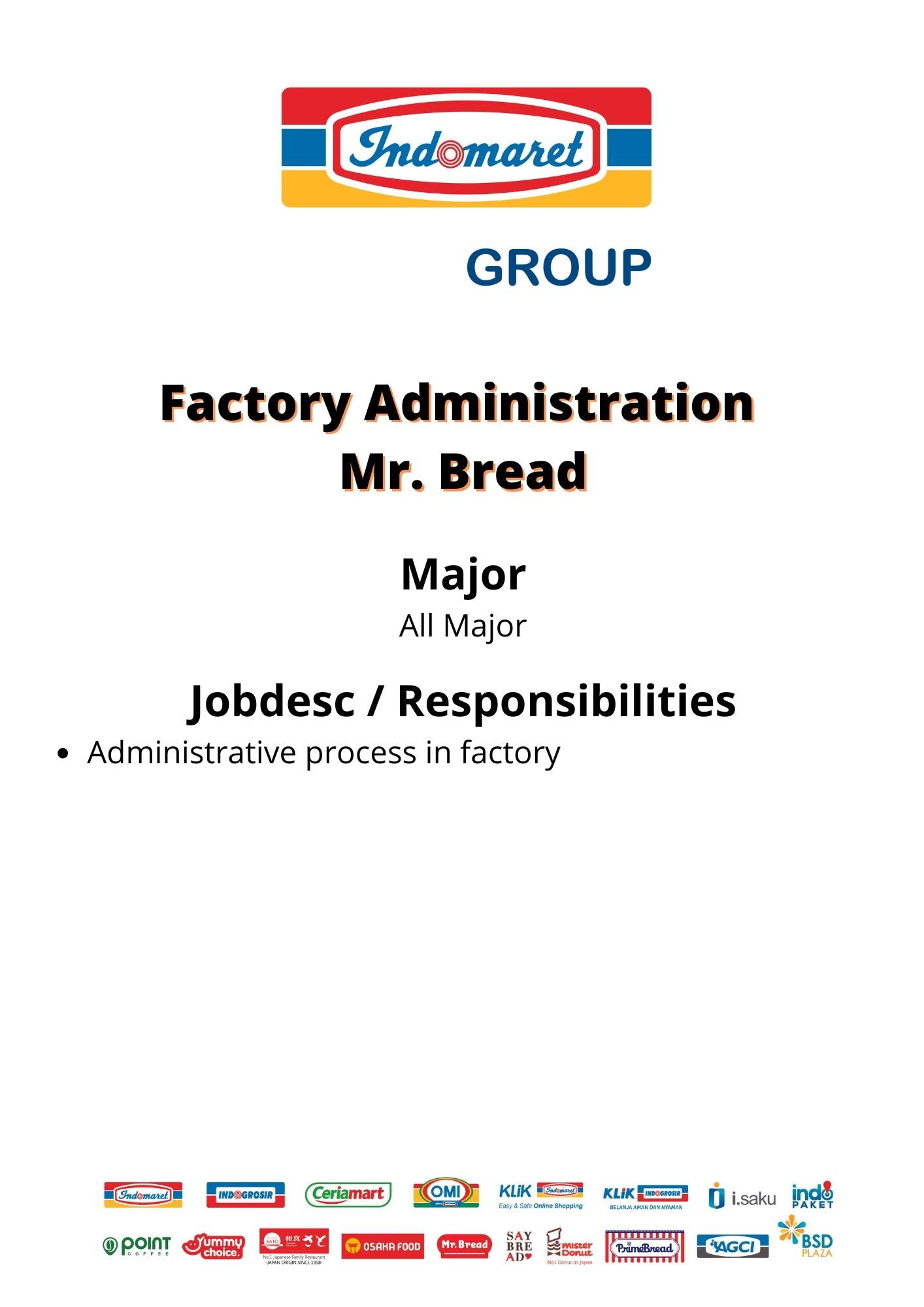 Factory Administration Mr. Bread @ Indomaret Group