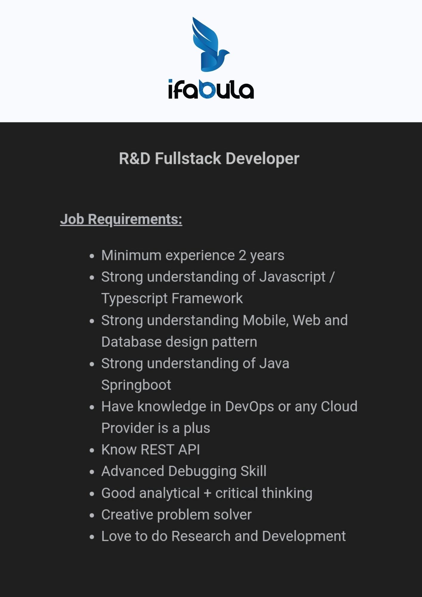 R&D Fullstack Developer @ Ifabula