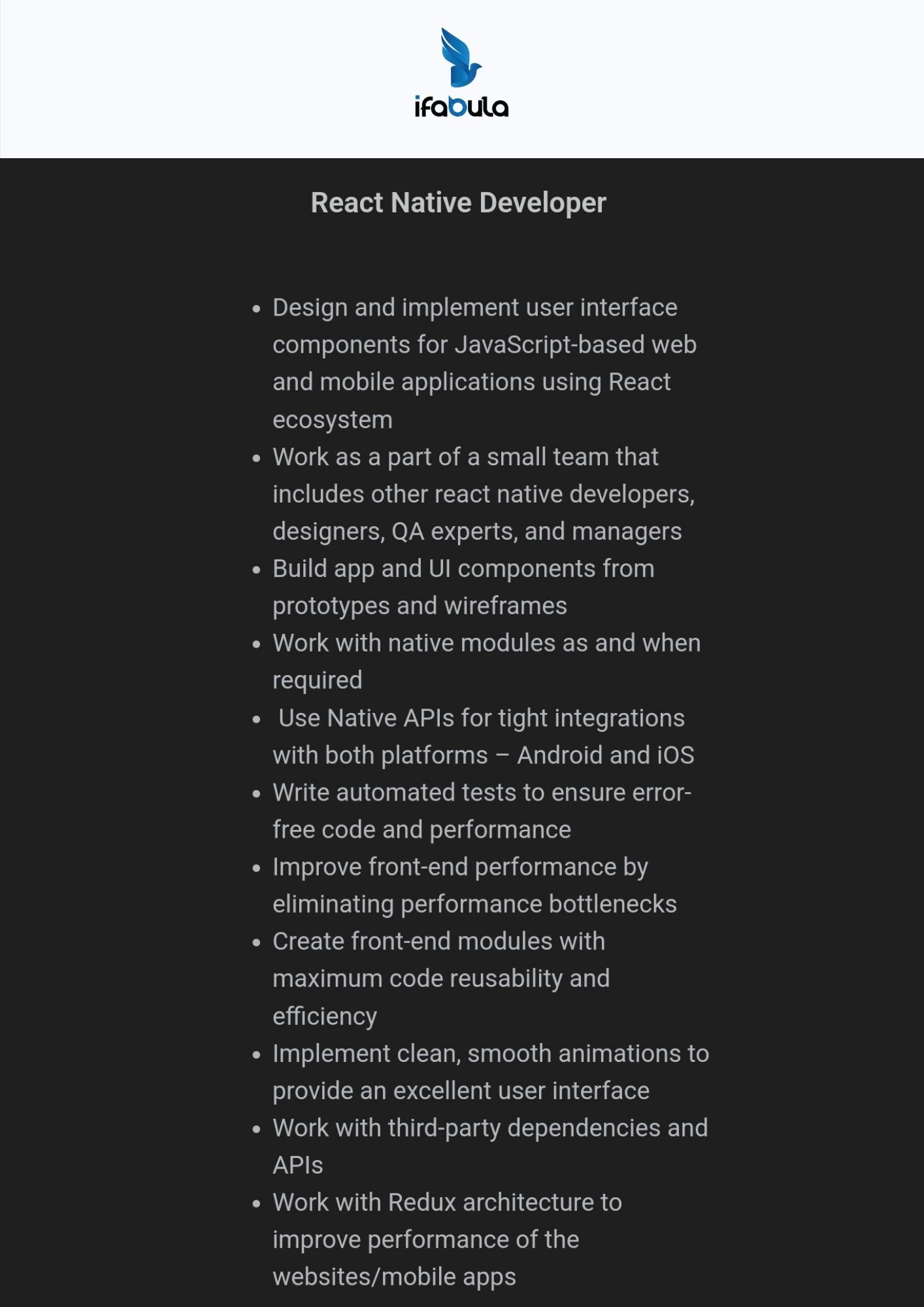 React Native Developer @ Ifabula