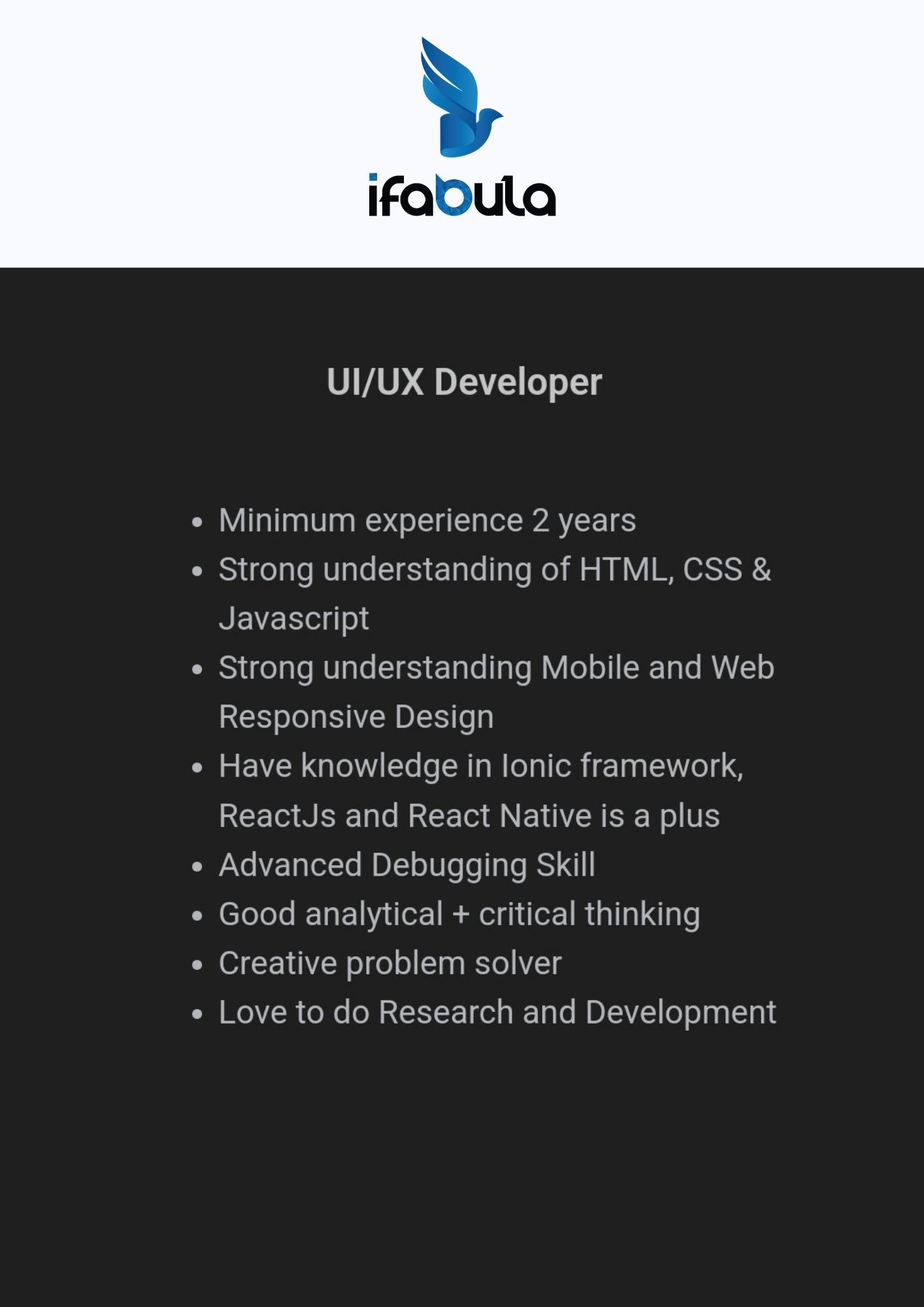 UI/UX Developer @ Ifabula