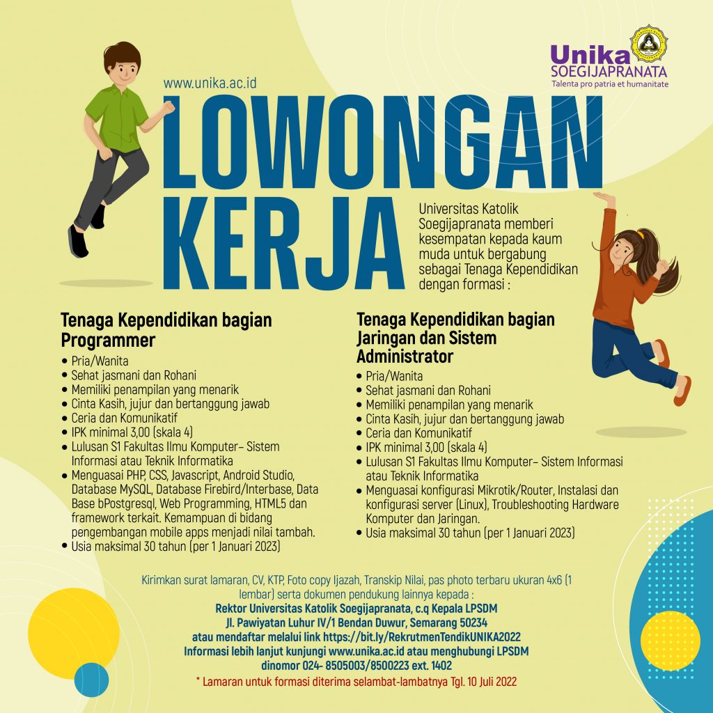 Lowongan Tenaga Kependidikan:  – Programmer,  – Jaringan & Sistem Administrator