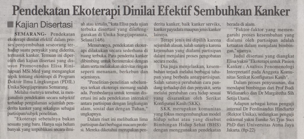 Pendekatan Ekoterapi Dinilai Efektif Sembuhkan Kanker