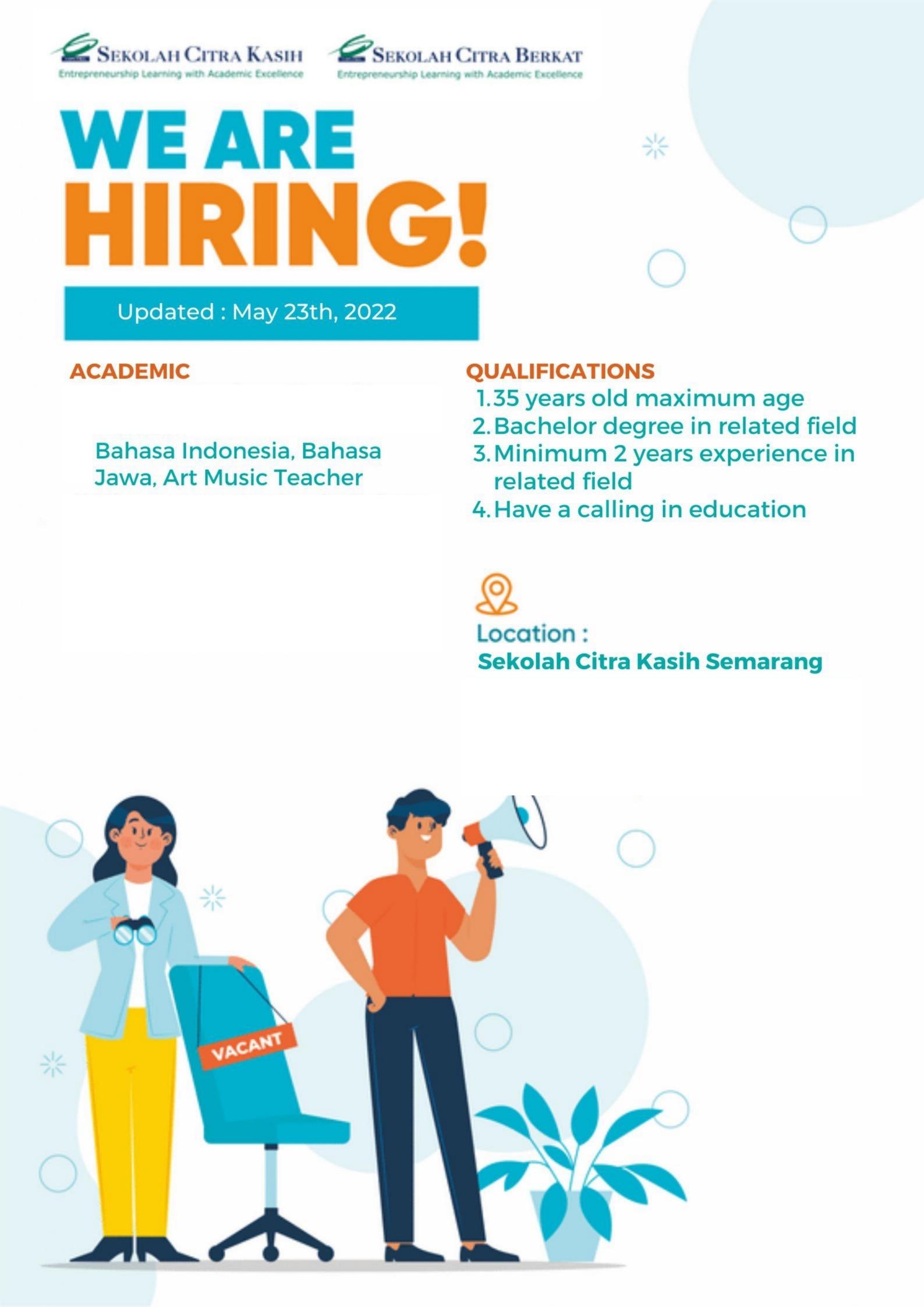 Bahasa Indonesia, Bahasa Jawa, Art Music Teacher @ Sekolah Citra Berkat