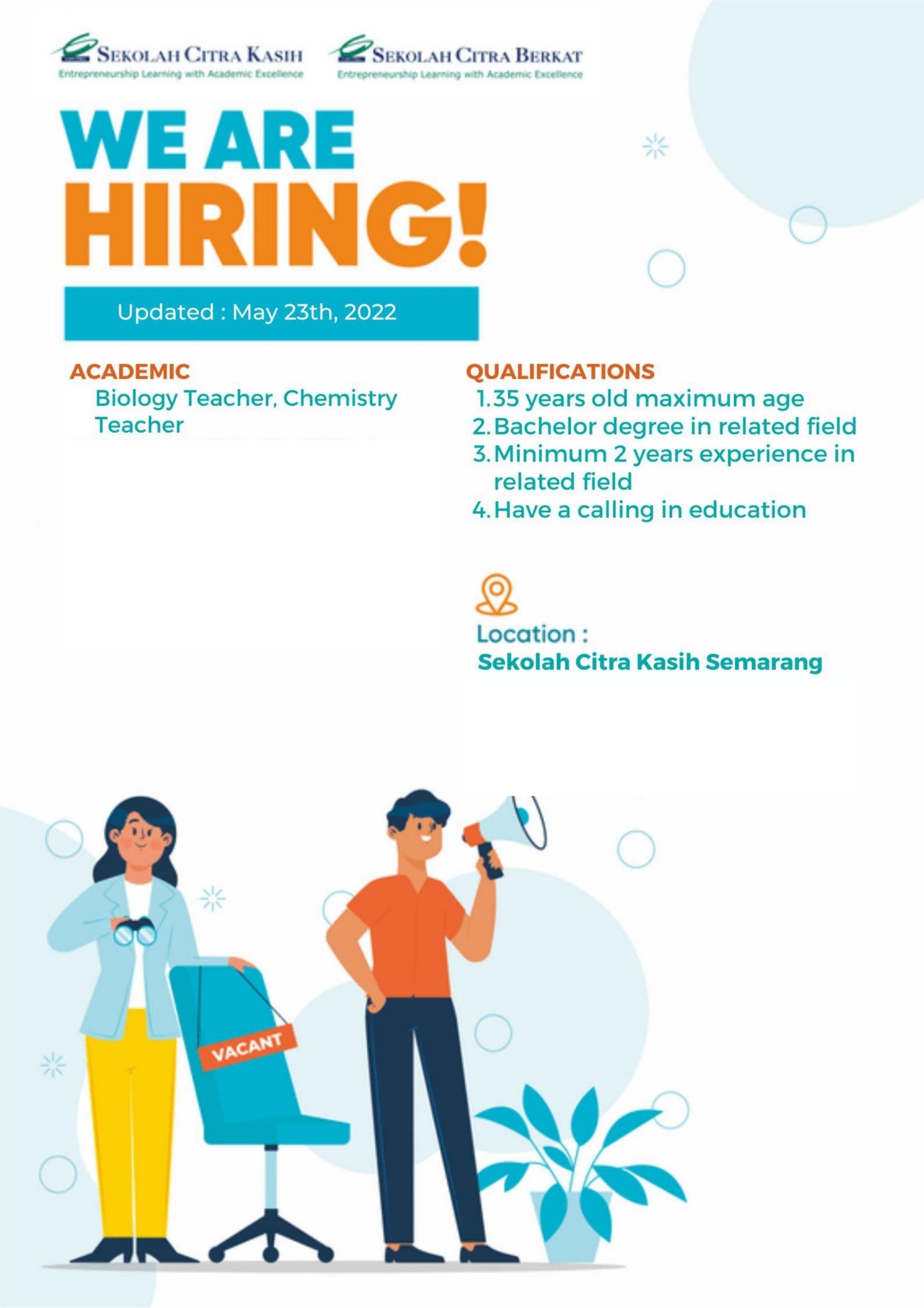 Biology  Teacher, Chemistry Teacher @ Sekolah Citra Berkat