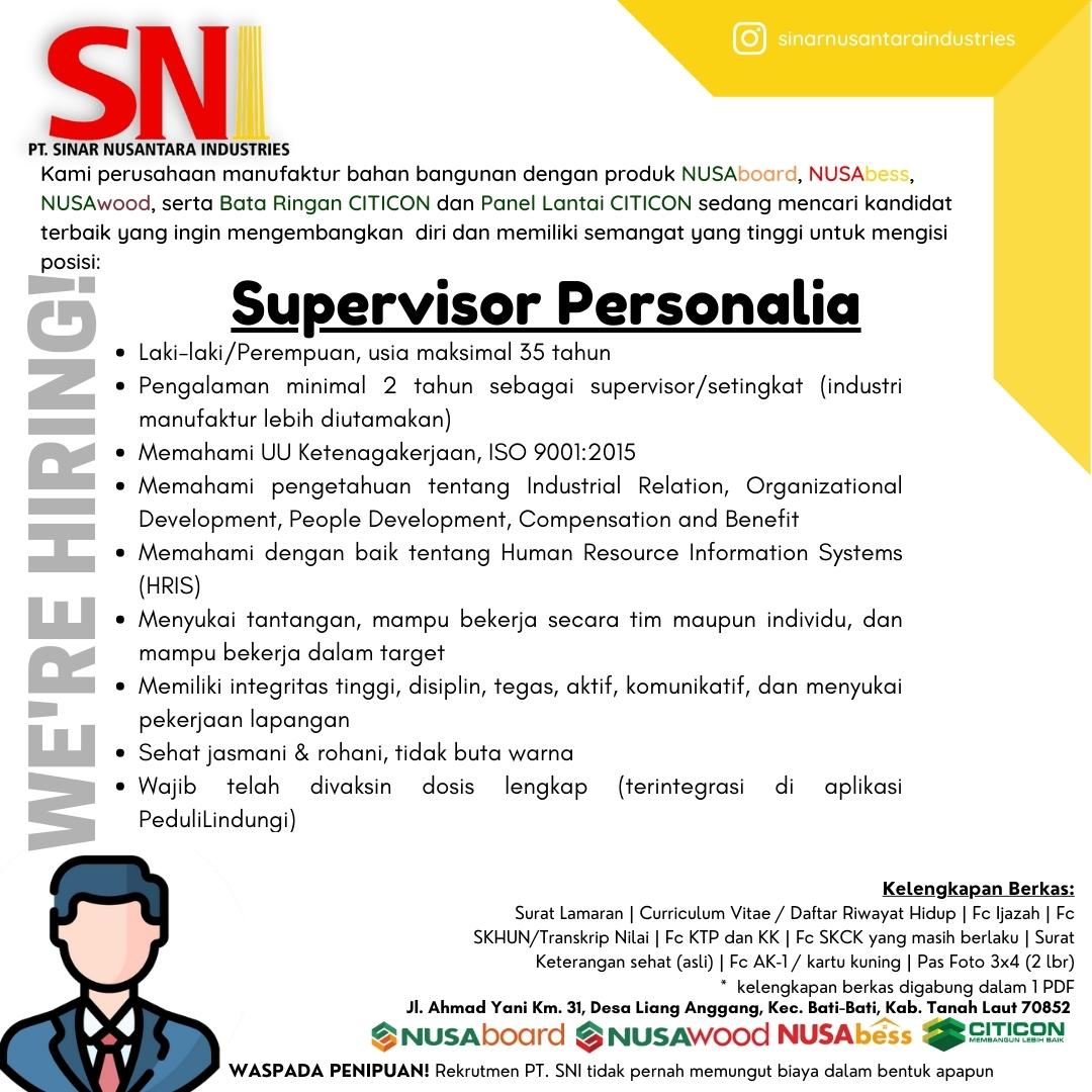 Supervisor Personalia @ PT SNI