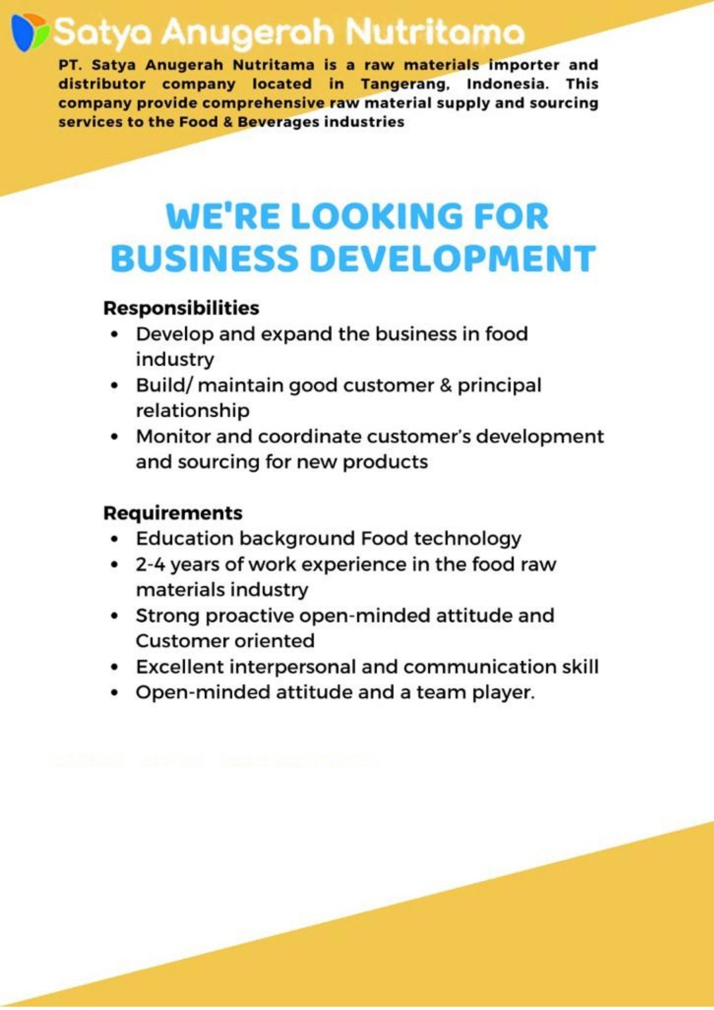 Business Development  @ Satya Anugerah Nutritama