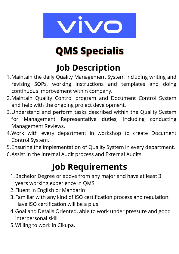 QMS Specialis @ Vivo