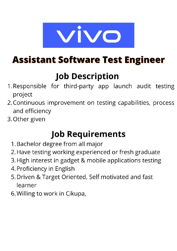 Assistant Sofware test Engineer @ Vivo