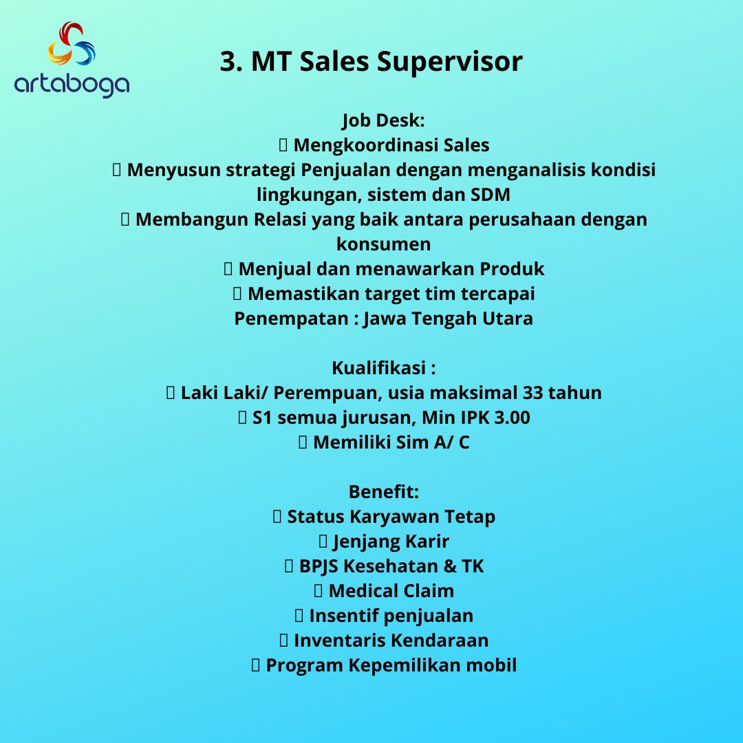 MT Sales Supervisor @ Artaboga