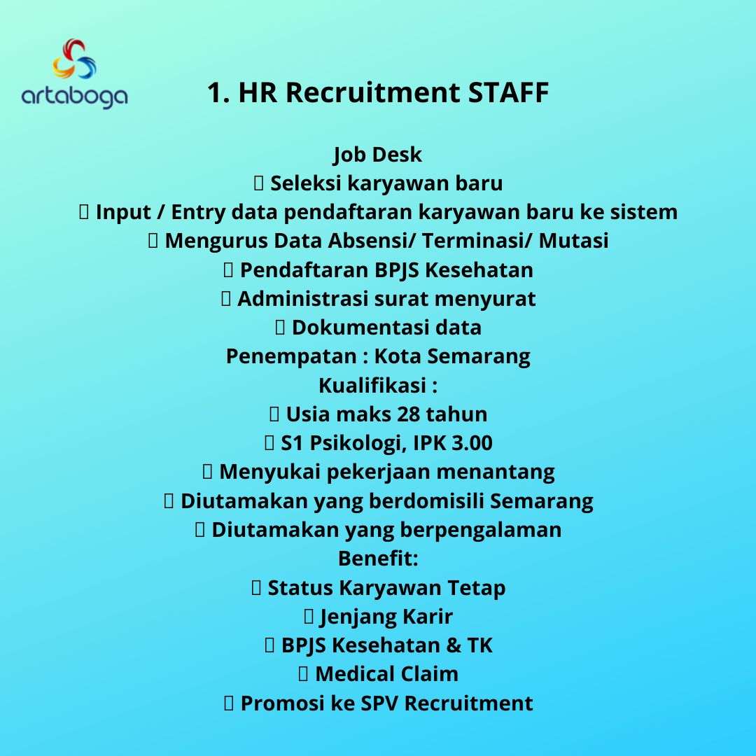 HR Recruitment Staff @ Artaboga