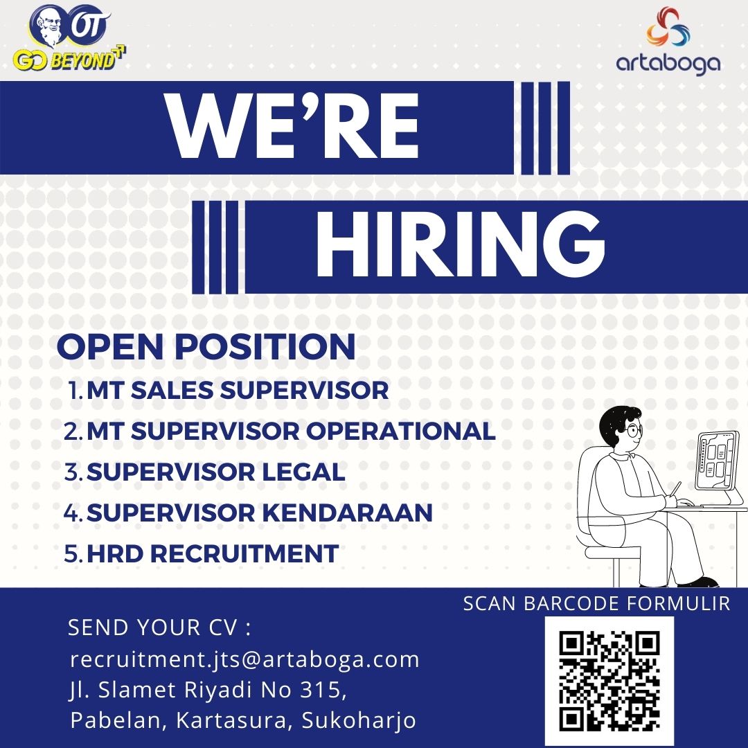 MT Sales Supervisor, MT Supervisor Operasional, Supervisor Legal, Supervisor Kendaraan, HRD Recruitment @ Artaboga