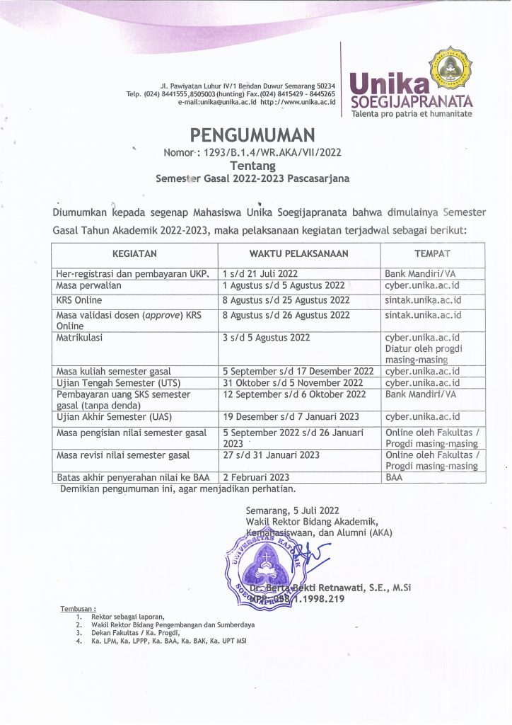 Pelaksanaan Kegiatan Terjadwal Pascasarjana – Semester Gasal 2022-2023