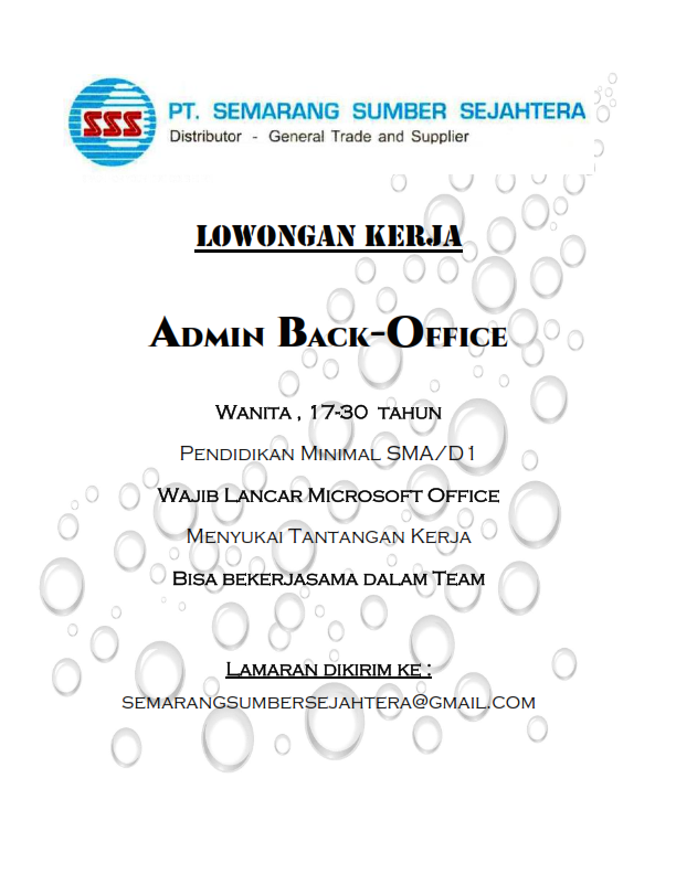 Admin Back – Office @ PT Semarang Sumber Sejahtera – UNIKA