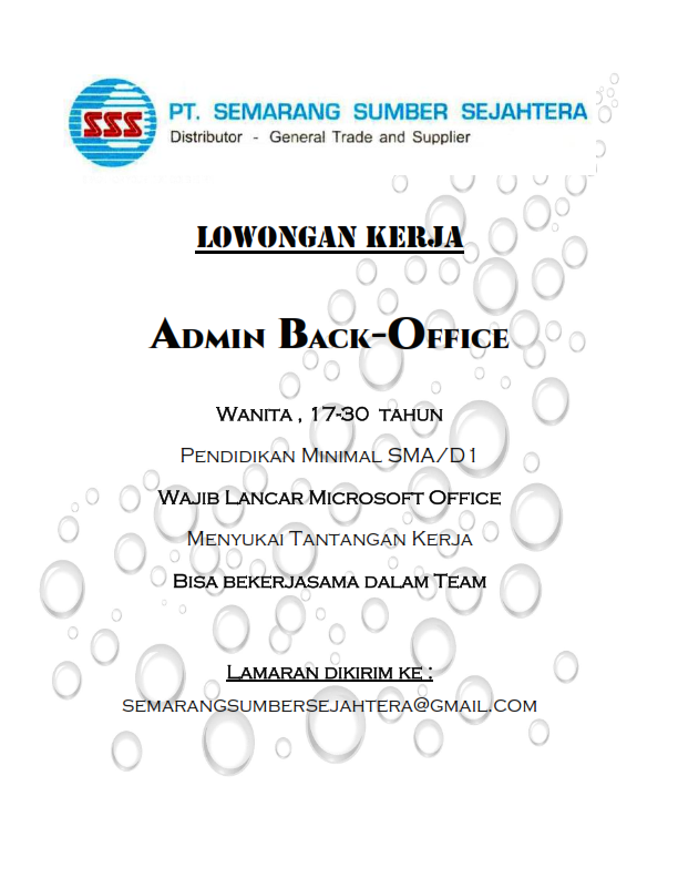 Admin Back – Office @ PT Semarang Sumber Sejahtera