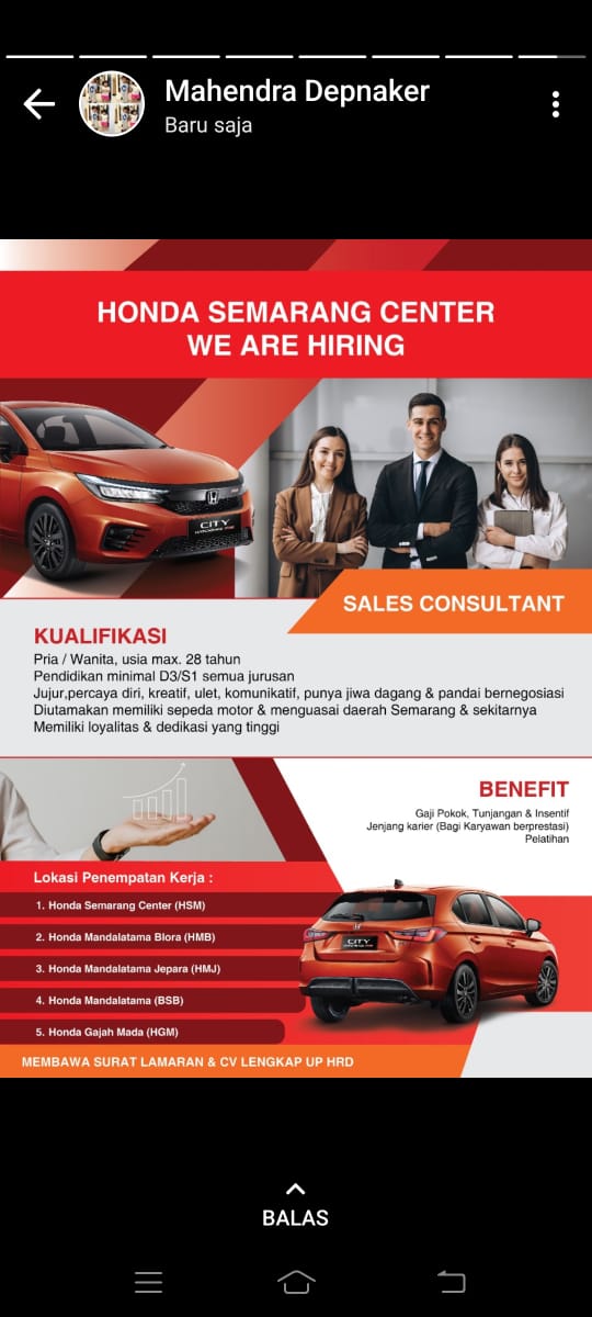 Sales Consultant @ Honda Semarang Center
