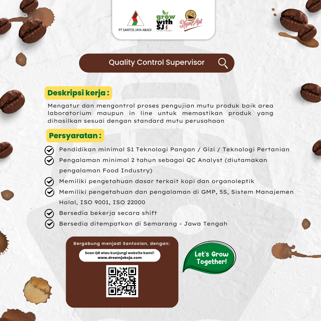 Quality Control Supervisor @ PT Santos  Jaya  Abadi