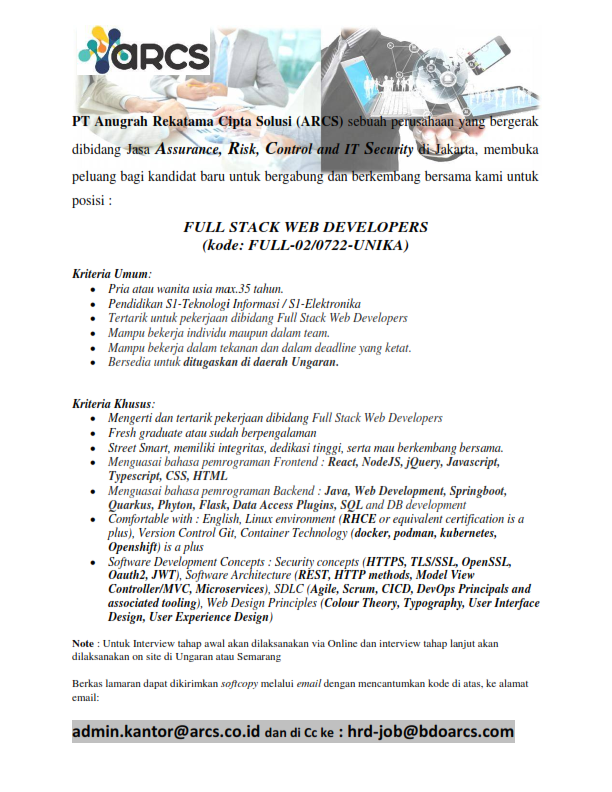 Full Stack Web Developer @ PT Anugerah Rekatama Cipta Solusi