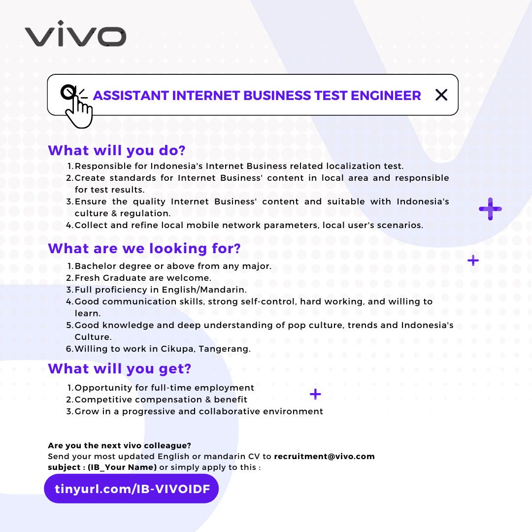 Assistant Internet Business Test Engeneer @ PT Vivo Mobile Indonesia
