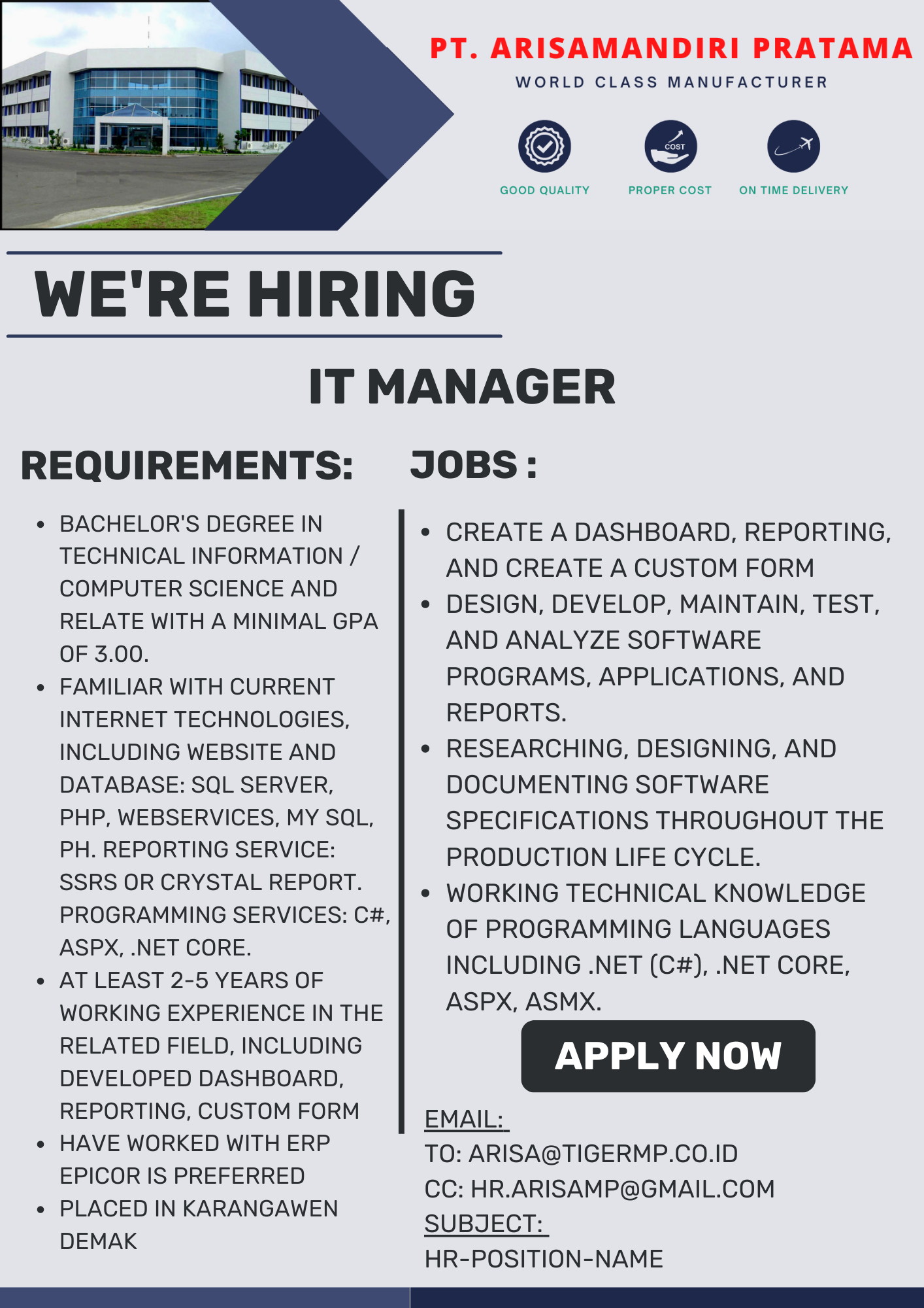 IT MANAGER @PT ARISAMANDIRI PRATAMA