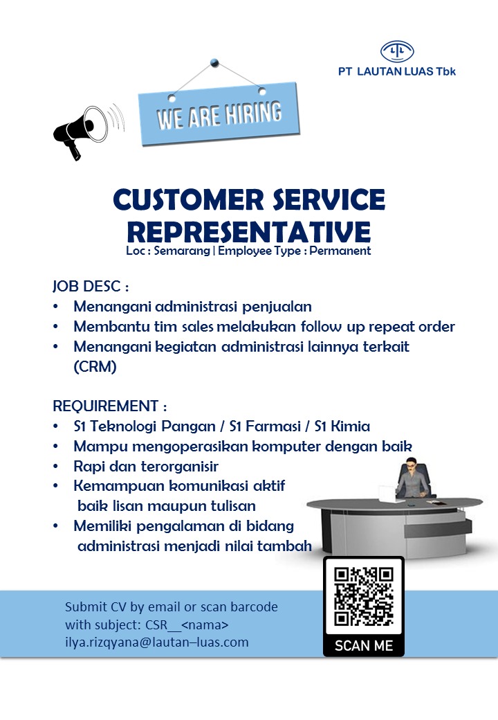 CUSTOMER SERVICE REPRESENTATIVE  @PT LAUTAN LUAS Tbk