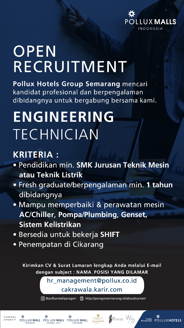 Engineering Technician Cikarang @POLLUX MALLS INDONESIA