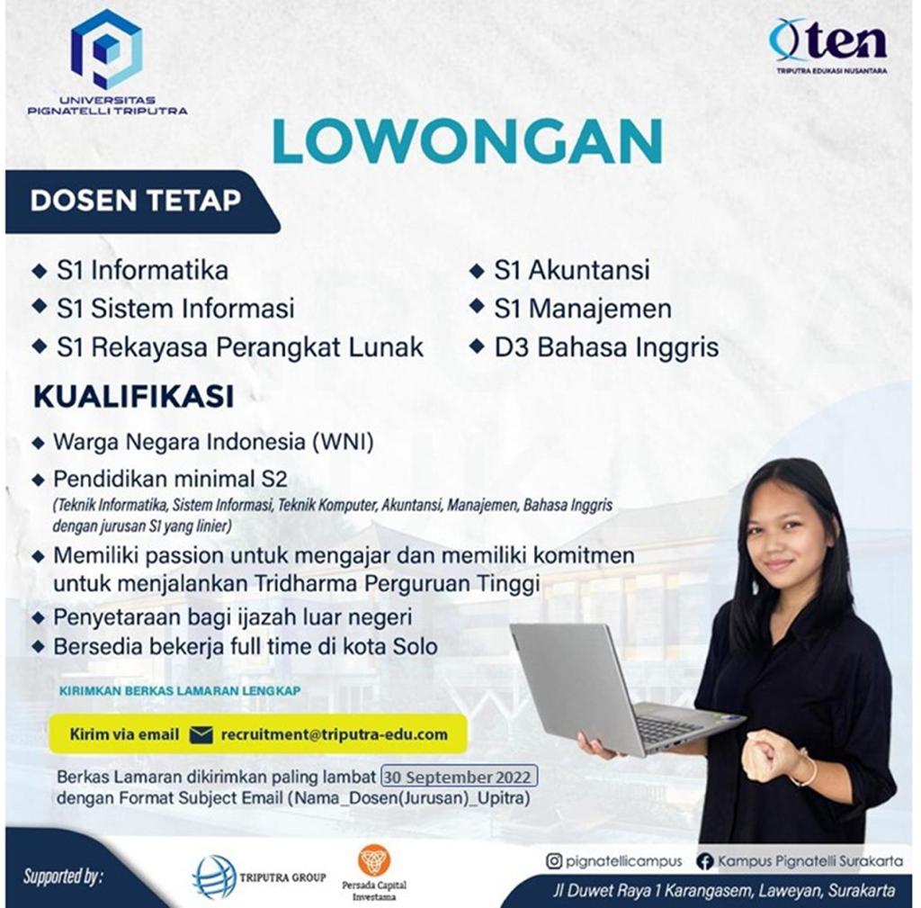 Dosen Informatika, Sistem Informasi, Rekayasa Perangkat Lunak, Akuntansi , Manajemen, Bahasa Ingris @Universitas_Pignatelli Triputra