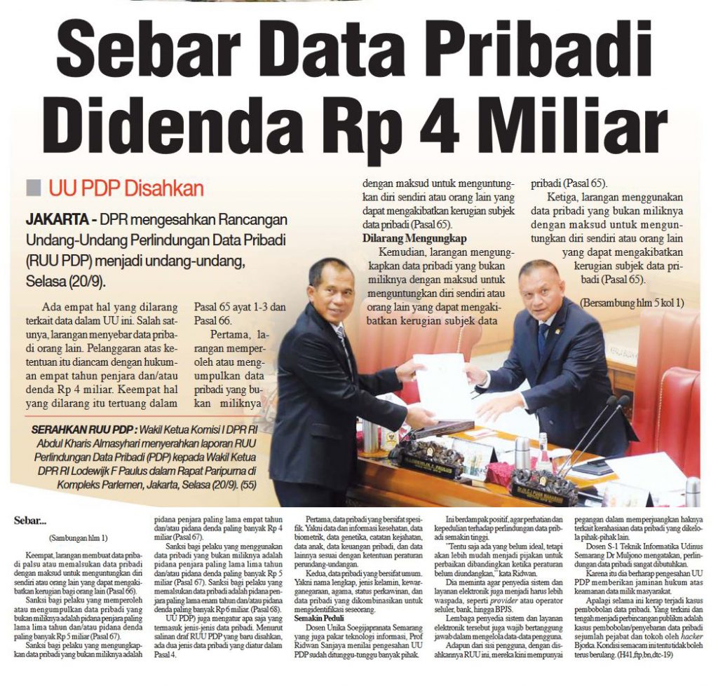 Sebar Data Pribadi Didenda Rp 4 Miliar