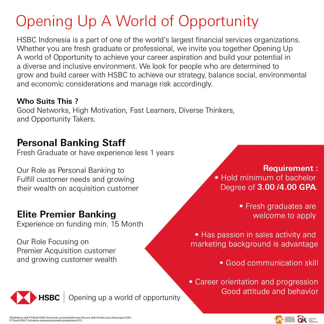 Personal Banking Staff & Elite Premier Banking @ HSBC
