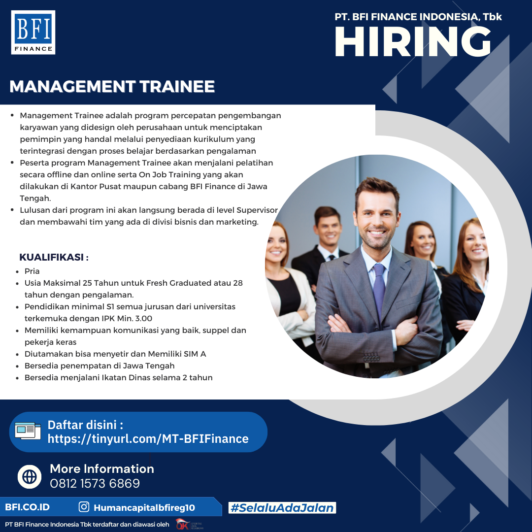 MANAGEMENT TRAINEE, NEGOSIATOR PENAGIHAN, CREDIT MARKETING SHARIA@ PT. BFI FINANCE