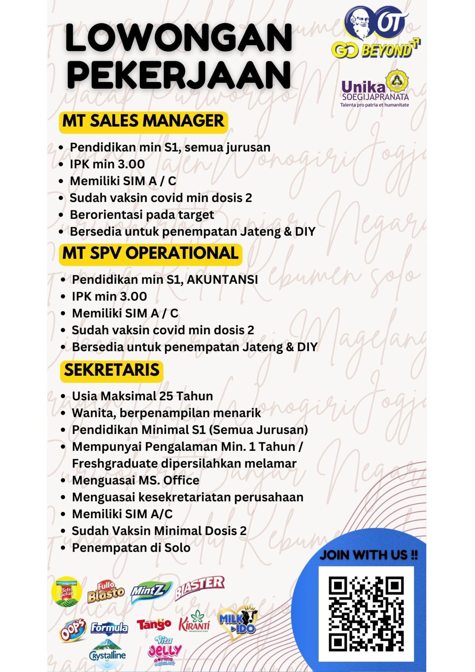 MT Sales Manager, MT SPV Operasional, Sekretaris @ORANGTUA GROUP
