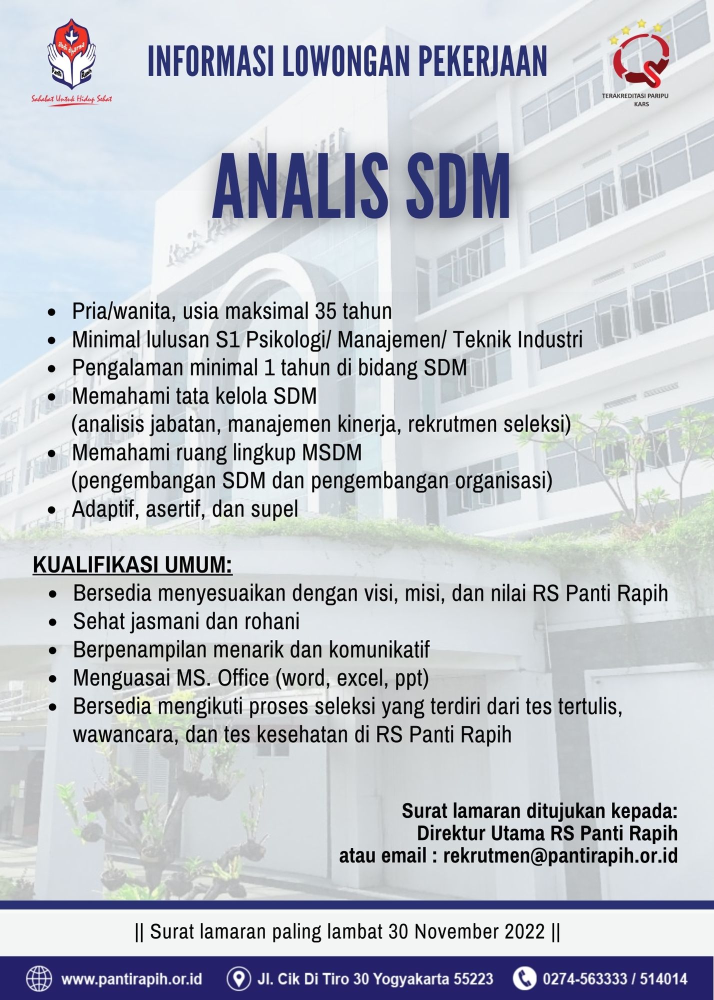 Analis SDM @RS. Panti Rapih Yogyakarta